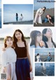 A collage of photos of two young women on the beach.